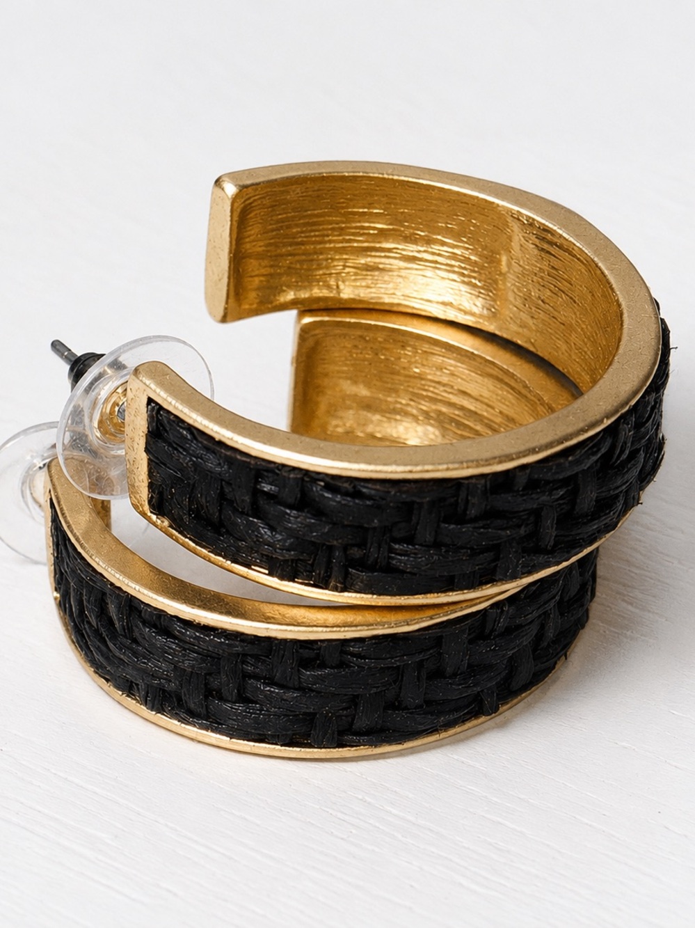 LOFT Gold-Tone Hoops with Black Woven Inlay - Women Jewelry Earrings